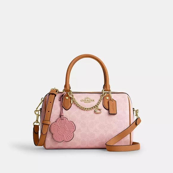 Coach Medium Rowan Satchel Bag In Signature Canvas With Charms Powder Pink NWT - Picture 2 of 4